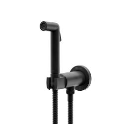 Смеситель с гигиеническим душем Lemark Solo встраиваемый, прогрессивный картридж, нажимной, без излива, с гибким шлангом/с металлической лейкой, латунь, цвет черный