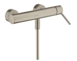 Смеситель для душа Axor Starck, однорычажный, с круглой рычаговой рукояткой, керамический, настенный, внешнего/наружнего монтажа, без излива, без шланга/лейки, латунь, цвет шлифованный никель, на 2 отверстия