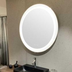 Зеркало Duravit Happy D.2 Plus, 90х90х4,7 см с LED/ЛЕД-подсветкой, круглое, подвесное/настенное, узор лучи, сенсорный выключатель, диммер, с подогревом, для ванной