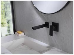 Смеситель для раковины/умывальника ABBER Daheim скрытого монтажа, однорычажный, квадратный, неповоротный, длина излива 166 мм, латунь, цвет черный матовый