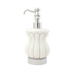 Дозатор жидкого мыла Migliore Olivia, настольный, керамика/стекло, форма округлая, для мыла в ванную/туалет/душевую кабину, цвет хром/белый
