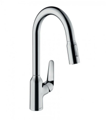 Смеситель для кухни/мойки Hansgrohe Focus M42, 220 2jet, однорычажный, керамический, с поворотным/вытяжным изливом, длина 22,4 см, латунь, цвет хром