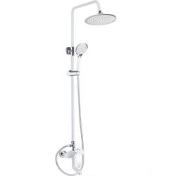Душевая система SHEVANIK, высота 1350 мм, цвет белый/хром, комплект: однорычажный смеситель с изливом/тропический душ (с верхней лейкой)/стойка/лейка/шланг, наружного монтажа
