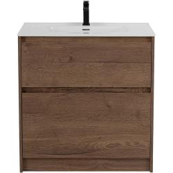 Тумба под раковину BelBagno Kraft 80, 80х46х85 см, напольная, 2 выкатных ящика, ЛДСП, цвет: дуб табак, шкафчик напольный, механизм доводчика, прямоугольная