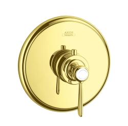 Смеситель для душа Axor Montreux, термостатический, с рычаговой рукояткой, скрытого/настенного монтажа, без излива/шланга/лейки, круглый, латунный, цвет полированное золото, с термостатом, встроенный/встраиваемый/термостатный