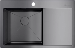 Мойка кухонная Omoikiri Akisame 78-GM-L, 51х78 см, врезная, из нержавеющей стали, прямоугольная, цвет вороненая сталь, с отверстием под смеситель, с крылом справа, слив-перелив, врезная в столещницу, для кухни
