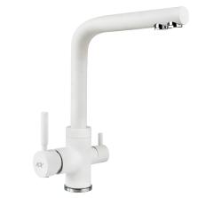 Смеситель для кухни/мойки Ukinox, с подключением фильтра для питьевой воды, однорычажный, поворотный, керамический, длина излива 224 мм, латунь, цвет белый
