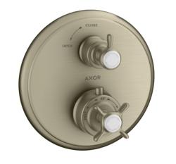 Смеситель для душа Axor Montreux Ecostat E, с запорным вентилем, термостатический, с крестообразной рукояткой, скрытого/настенного монтажа, без излива/шланга/лейки, круглый, латунный, цвет шлифованный никель, с термостатом