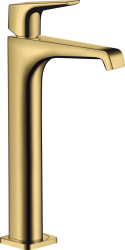 Смеситель для раковины/умывальника Axor Citterio E 250, однорычажный, с рычаговой рукояткой, фиксированный излив, длина излива 16,3 см, керамический, латунь, цвет полированное золото, со сливным гарнитуром