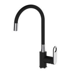 Смеситель для кухни/мойки VIEIR, однорычажный, поворотный, керамический, гибкий излив, длина излива 495 мм, латунь, цвет черный/хром