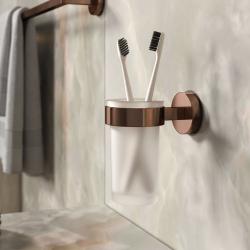 Стакан WasserKRAFT Asphe с держателем, настенный, материал: металл/стекло, форма округлая, для зубных щеток в ванную/туалет/душевую кабину, цвет розовое золото