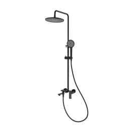 Душевая система Splenka S05.24.06 высота 640-1210 мм цвет черный, комплект: однорычажный смеситель/излив/тропический душ круглый (с верхней лейкой)/лейка/стойка/шланг, латунь