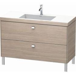 Тумба c раковиной Duravit Brioso, 120х48х61,3 см, подвесная, 2 выдвижных ящика, ДСП, цвет: сосна серебристая/хром /Vero Air, мебельная, прямоугольная, цвет белый, фарфоровая, без отверстия под смеситель, без перелива