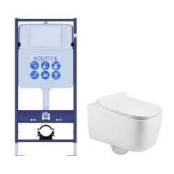 Комплект унитаза с инсталляцией Aquatek Лугано (Сет) c сиденьем микролифт, безободковый, без кнопки, без крепления