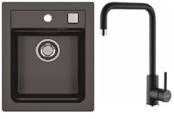 Сет мойка+смеситель ALVEUS для кухни №55F GRANITAL, мойка ATROX 10 CARBON-G91 арт 1139771 40х50х19,5 см, врезная, искусственный гранит, прямоугольная, цвет карбон, смеситель DUAL CARBON-G91 арт 1139812 однорычажный, поворотный