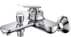 Смеситель для ванны D&K Venice Gondola настенный, однорычажный, неповоротный, латунный, длина излива 18,6 см, керамический, цвет хром, с душевым шлангом/держателем/лейкой