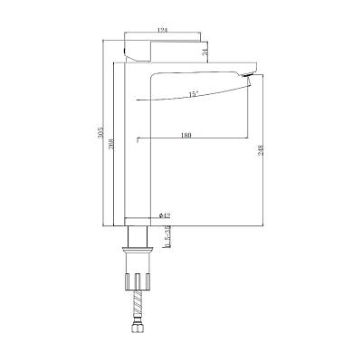 Смеситель для раковины/умывальника Splenka S222.15.05 высокий, однорычажный, неповоротный, фиксированный излив, длина 180 мм, высота 248 мм, нержавеющая сталь, цвет сатин