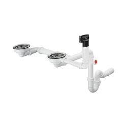 Слив-перелив Hansgrohe D17-10 (с сифоном), для гранитной кухонной мойки с двумя чашами, пластиковый/нержавеющая сталь, диаметр: 40/50, цвет хром, ручное управление, фильтр-корзинка: 3 1/2"