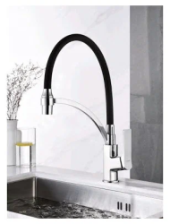 Смеситель для кухни/мойки LEDEME, однорычажный, поворотный, латунный, гибкий излив, длина излива 231 мм, латунь, цвет черный/хром