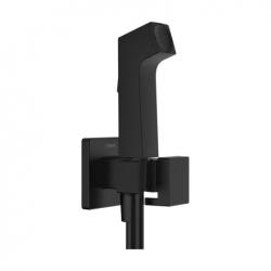 Гигиенический набор E 1jet, Hansgrohe EcoSmart+, без смесителя,вентильный, цвет черный матовый, квадратный, латунь, лейка душевая гигиеническая/кнопка регулятора подачи воды/кран для холодной воды/встроенный держатель/душевой шланг 125 см/настенный