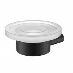 Мыльница IDDIS Petite, настенная, нержавеющая сталь/стекло, форма круглая, для душа/мыла, в ванную/туалет/душевую кабину, цвет черный матовый PETBLSGi42