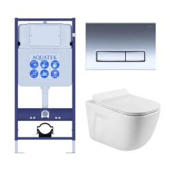 Комплект унитаза с инсталляцией Aquatek Дива (Сет) c сиденьем микролифт, с клавишей смыва (кнопкой, клавишей двойного смыва) хром, комплект крепления