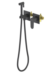 Смеситель с гигиеническим душем Aquatek Оберон встраиваемый, однорычажный, керамический, без излива, с гибким шлангом/лейкой, латунь, цвет матовый черный