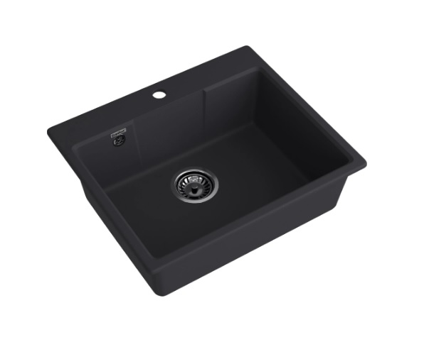 Мойка GranFest URBAN 658, 58х49 см, врезная, кварц, прямоугольная, цвет черный, с отверстием под смеситель, слив-перелив, без крыла, для кухни