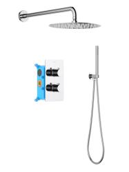 Душевая система Aquatek Европа 3 в 1 встраиваемая, цвет хром, комплект: термостатический смеситель/тропический душ (с верхней лейкой)/кронштейн/лейка/шланг, латунь, внутренний (скрытый) монтаж
