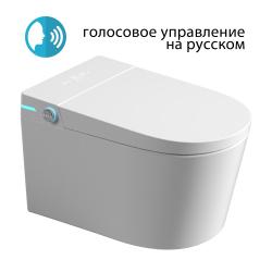 Унитаз-биде подвесной ABBER Bequem 590х380х385 мм электронный, цвет белый, горизонтальный, с голосовым управлением, LED дисплей, пульт, крышка-сиденье с подогревом (дюропласт, микролифт) импульсный смыв