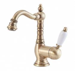 Смеситель для биде Cezares Elite, однорычажный, низкий, длина излива 155 мм, поворотный, керамический, латунь, цвет бронза, с донным клапаном