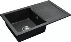 Мойка кухонная REA DAG 75х43,5х15 см, врезная сверху, гранитная, прямоугольная, цвет черный с вкраплением, без отверстия под смеситель,с крылом справа, слив-перелив