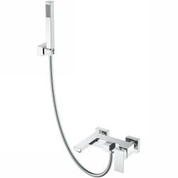 Смеситель для ванны/душа Boheme Qubic, однорычажный, настенный, керамический, неповоротный, длина излива 185 мм, латунь, цвет хром