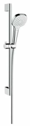 Душевой гарнитур Hansgrohe Croma Select E Vario EcoSmart Unica, высота 65 см, лейка квадратная, комплект: ручной душ/душевая штанга/шланг для душа/ползунок, пластиковый, цвет хром/белый, наружного монтажа, настенный, для душа/ванной