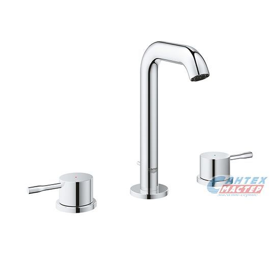 Смеситель для раковины Grohe Essence+ трехсекционный, встраеваемый, рычажный, излив короткий, длина 114 мм, керамический, латунь, цвет хром, без донного клапана
