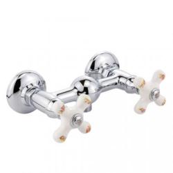 Смеситель для душа Migliore Provance, настенный, двухвентильный, без излива, керамический, латунь, цвет хром/белый с декором