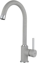 Смеситель для кухни/мойки GranFest, однорычажный, керамический картридж, высокий, с поворотным изливом, длина 180 мм, латунь, цвет серый