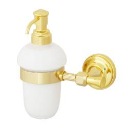 Дозатор жидкого мыла Migliore Fortuna, настенный, керамика/латунь, форма округлая, для мыла в ванную/туалет/душевую кабину, цвет золото/белый