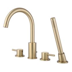 Смеситель для ванны/душа ABBER Wasser Kreis на борт ванны, двухвентильный, поворотный, длина излива 190 мм, латунь, цвет золото матовое