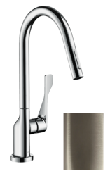 Смеситель для кухни/мойки Axor Citterio 250, однорычажный, керамический, с поворотным/вытяжным изливом, длина 22 см, латунь, цвет полированный никель, кухонный