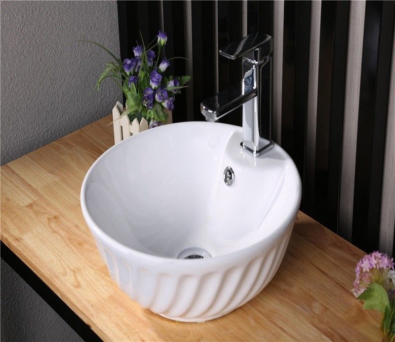 Раковина для ванной CeramaLux 9074 41х16,5х41 накладная, круглая, керамическая/фарфоровая, цвет белый, с отверстием под смеситель, слив-перелив