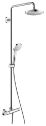 Душевая система Hansgrohe Croma Select Е Showerpipe 180 2jet, высота 114,1 см, цвет хром/белый, комплект: верхний душ/ручной душ/термостат для душа/штанга для душа/держатель для душа/душевой шланг, наружного монтажа, настенная, латунная/пластиковая