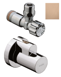 Вентиль Axor угловой, одновентильный, запорный, латунь, цвет: шлифованное красное золото, керамический, подключение к стене 1/2", отвод 3/8", с декоративной накладкой