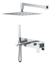 Душевая система Boheme Qubic, встраиваемая, цвет хром, комплект: однорычажный, смеситель/излив/тропический душ (с верхней лейкой)/лейка/шланг, встраиваемый (скрытый) монтаж