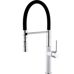 Смеситель для кухни/мойки Accoona, однорычажный, поворотный/гибкий, керамический, длина излива 263 мм, латунь, цвет черный/хром