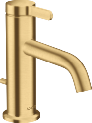 Смеситель для раковины/умывальника Axor One 70, однорычажный, с рычаговой рукояткой, фиксированный излив, длина излива 13 см, керамический, латунь, цвет шлифованное золото, со сливным гарнитуром