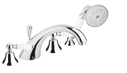 Смеситель для ванны/душа Cezares First на борт ванны, двухвентильный, неповоротный, длина 200 мм, керамический, латунь, цвет хром, цвет ручек белый