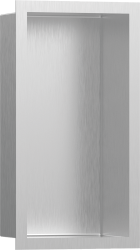 Полка Hansgrohe XtraStoris Individual 300/150/100, с дизайнерской рамой, размер 30х15х10 см, встраиваемая в нишу, форма прямоугольная, цвет шлифованная сталь, нержавеющая сталь, встроенная/настенная, шкаф/короб, в стену, для душа/ванной