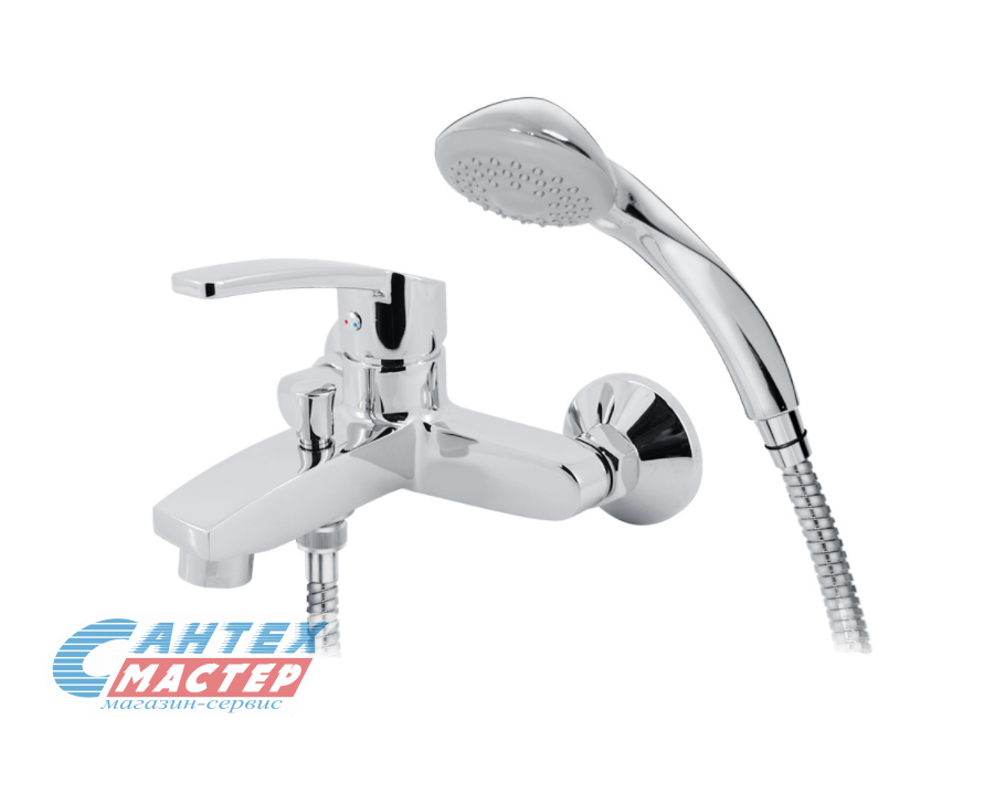 Смеситель для ванны/душа Варион Warta однорычажный, керамический, настенный, излив фиксированный 150 мм, с гибким шлангом, душем/лейкой, латунь, цвет хром, короткий, универсальный, горизонтальный, рычажный, кран, комплект, сантехника, размер