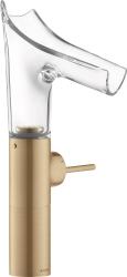 Смеситель для раковины Axor Starck V 220, однорычажный, стеклянный поворотный излив, длина излива 12,5 см, керамический, латунь, цвет: шлифованная бронза, с незапираемым сливным набором